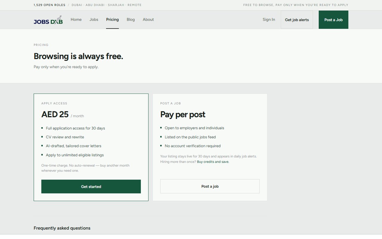 JobsDXB membership pricing